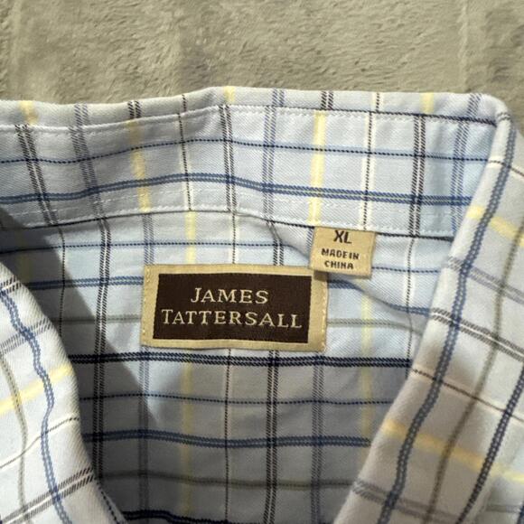 James Tattersall Men’s Button Down Shirt Size XL Blue Yellow Plaid Long Sleeve - Picture 3 of 6